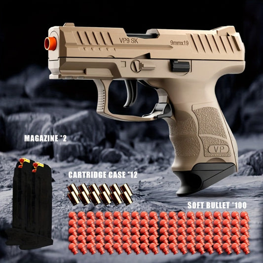 VP9 Bullet Toy Gun Pistol with Shell Ejecting System, Upgraded Semi-Auto Foam Blaster for Boys, Outdoor Shooting Game