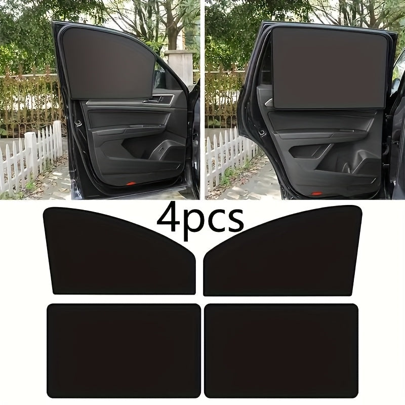 Car Sunshade Magnetic 4-Piece Set with 8 Magnets | Black Mesh UV Protection Window Blocker, Privacy Screen, Easy Install