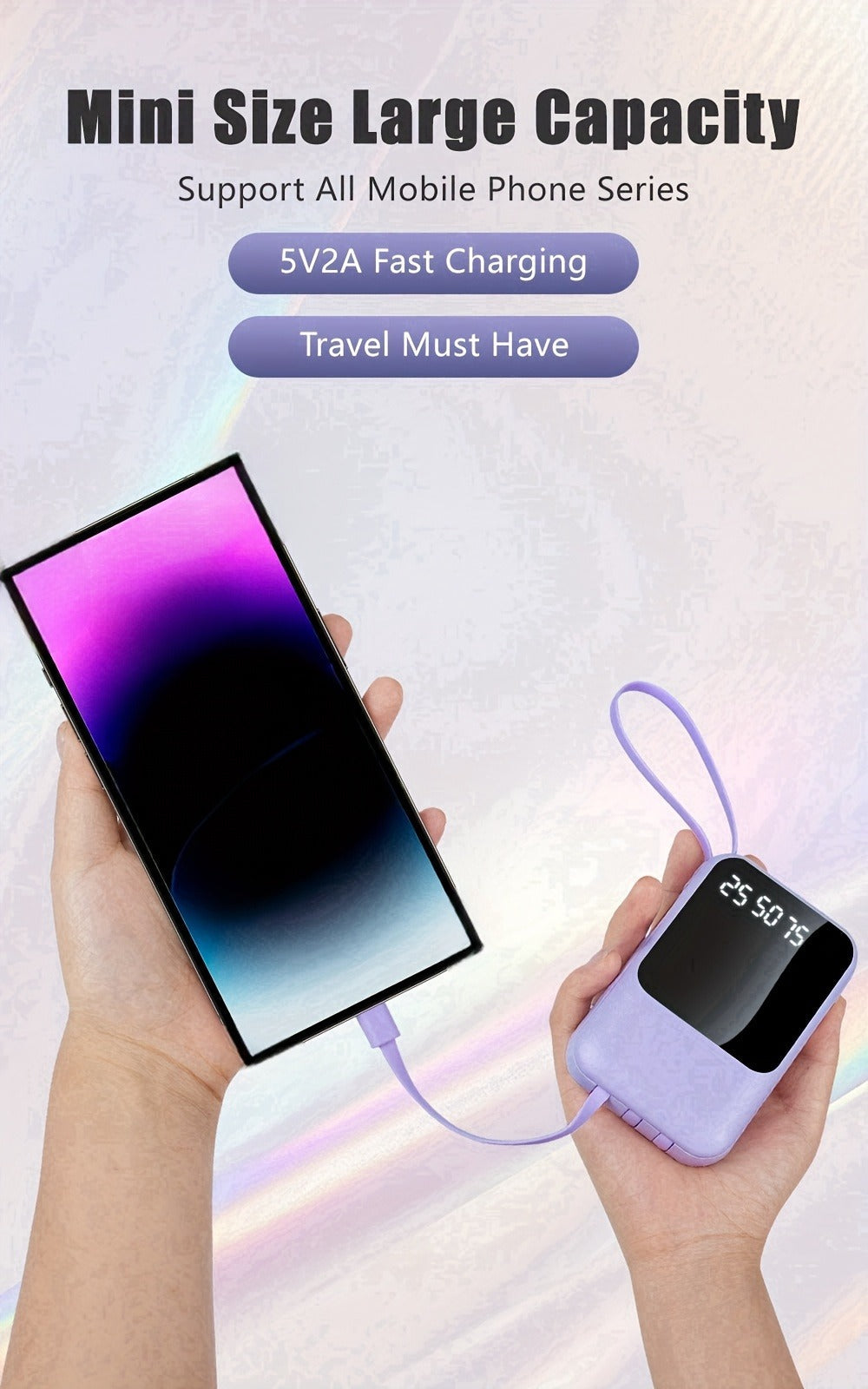 10000mAh Mini Power Bank 4 Built-In Cables Ultra-Bright LED Digital Display for an Everyday Personal Care Routine