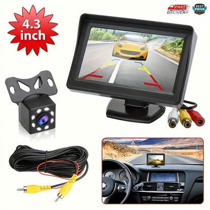 Backup Camera Kit with 4.3 Inch Monitor – 8 LED HD Night Vision Reversing Camera | 1080p Wide Angle | USB Powered | for Car, Truck
