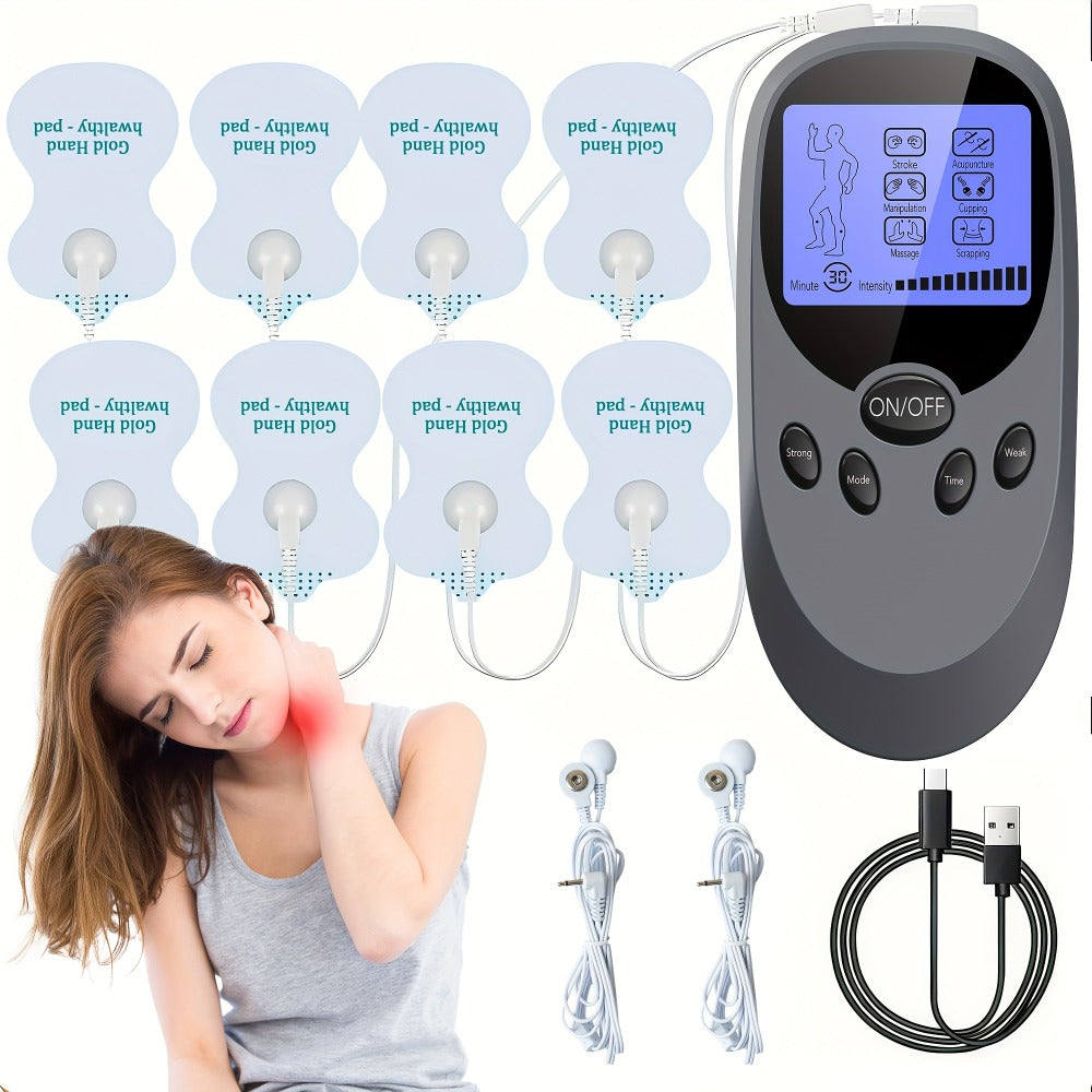 TENS EMS Dual Channel Stimulator Massager, 8 Electrodes for Back, Shoulder & Knee Pain, Recovery