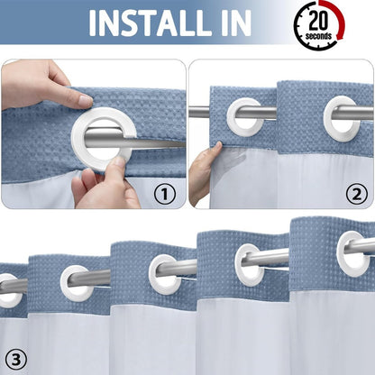 Waffle Shower Curtain with Liner Set Hookless Snap-In Double Layer Polyester Fabric Easy Clean for Bathroom Hotel Home Decor
