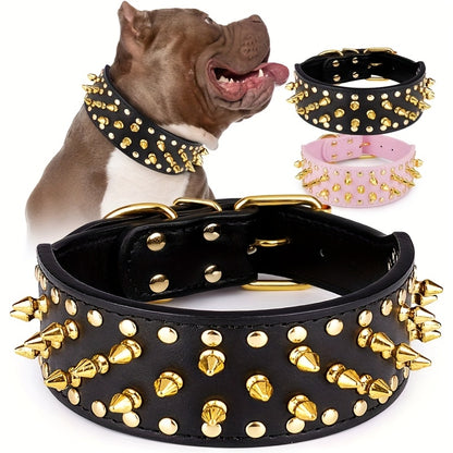 Spiked Dog Collar Faux Leather Mushroom Rivet Studded Adjustable Wide Punk Style for Pitbull Mastiff Bulldog Husky Rottweiler