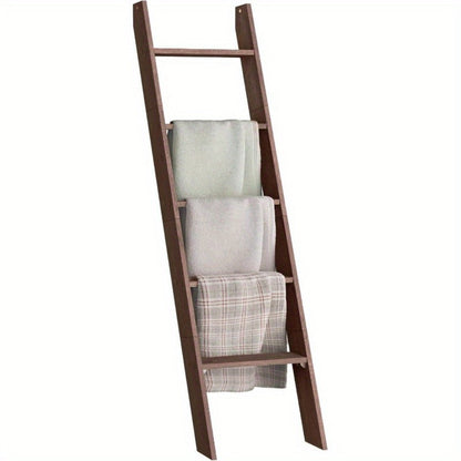 Blanket Ladder Shelf 5-Tier Freestanding Wood Ladder Rack for Blankets Towels Books Decor for Laundry Rooms, Closets and Home Organization