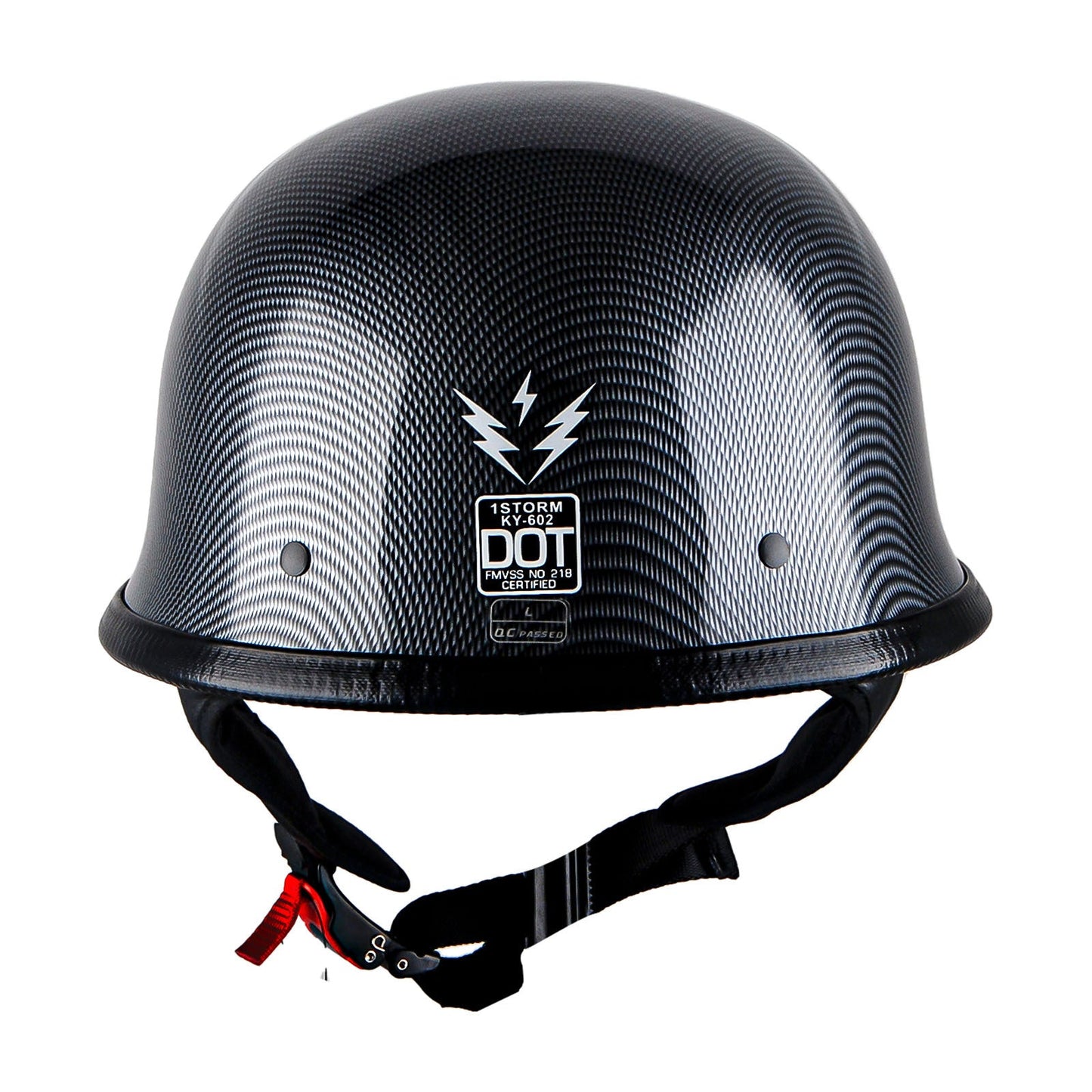 German Style Motorcycle Half Face Helmet – Novelty Skull & Carbon Fiber Design, UV Glossy Finish, Removable Washable Padding
