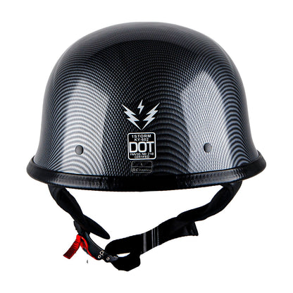 German Style Motorcycle Half Face Helmet – Novelty Skull & Carbon Fiber Design, UV Glossy Finish, Removable Washable Padding