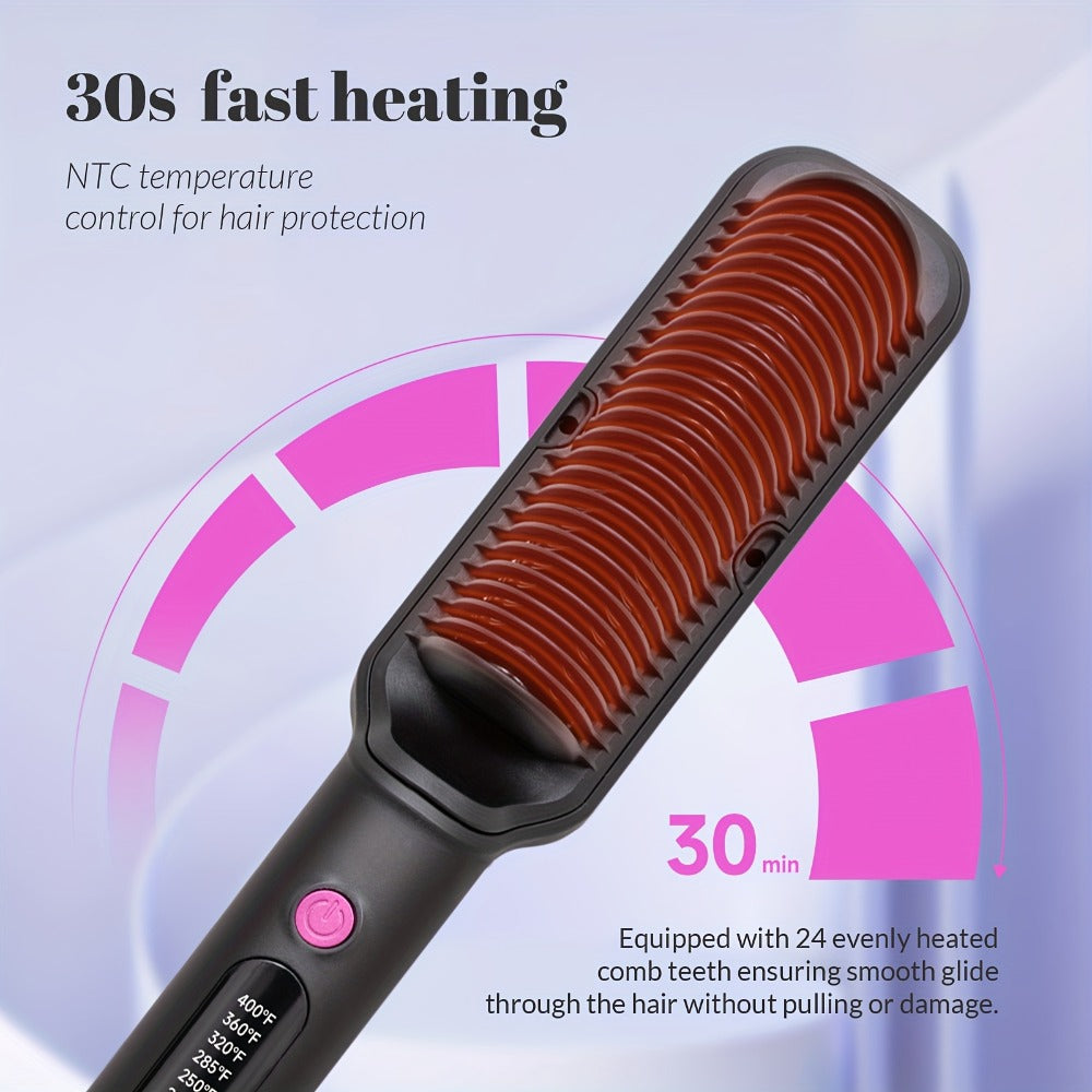 6-Setting Ionic Hair Straightener Brush with Fast Heat-Up & Anti-Scald Protection, for Home, Travel and Salon Hair Styling