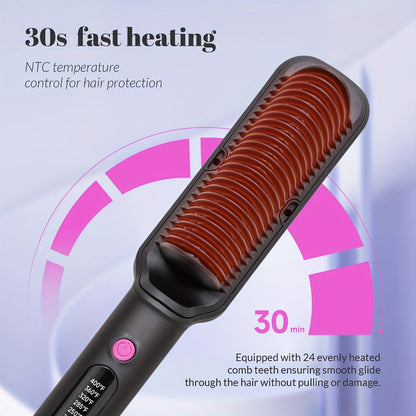 6-Setting Ionic Hair Straightener Brush with Fast Heat-Up & Anti-Scald Protection, for Home, Travel and Salon Hair Styling