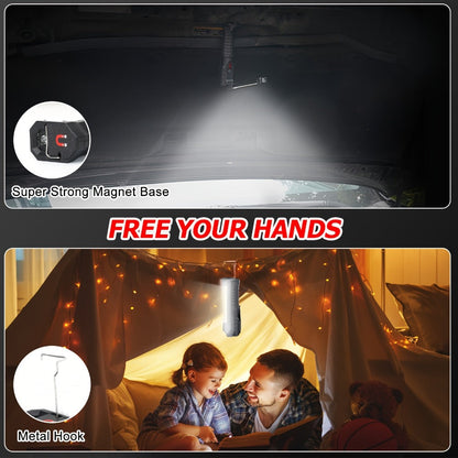 COB LED Work Light Magnetic Base Rechargeable USB 20000 Lumens 7 Modes 180° Rotation Portable for Entryways, Bedrooms and Living Spaces