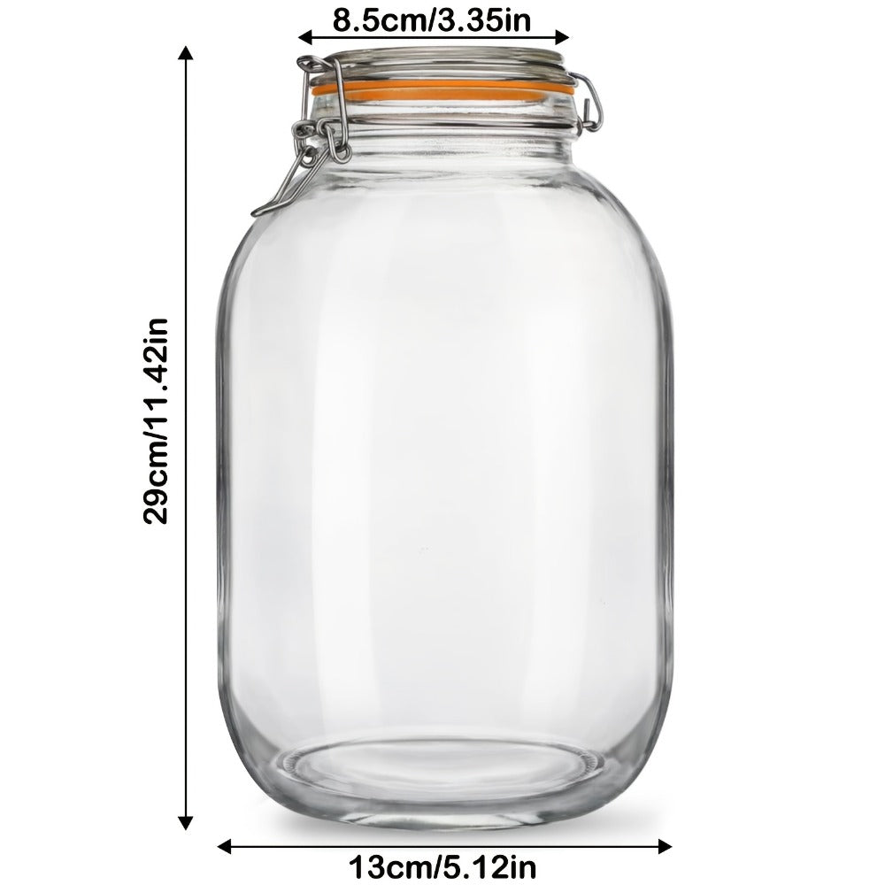 Glass Jar Food Storage Organizer Four-Pack with 1-Gallon Wide Mouth Jars and Hinged Gasket Lids