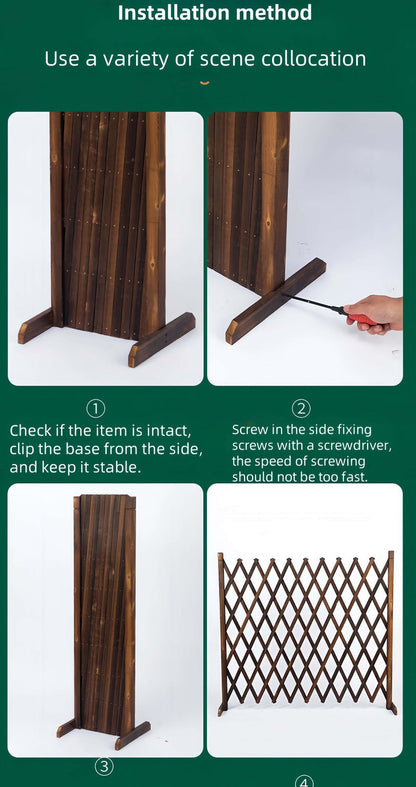 Expandable Wooden Pet Gate Fence Freestanding Retractable Indoor Outdoor Safety Barrier for Entryways, Bedrooms and Living Spaces