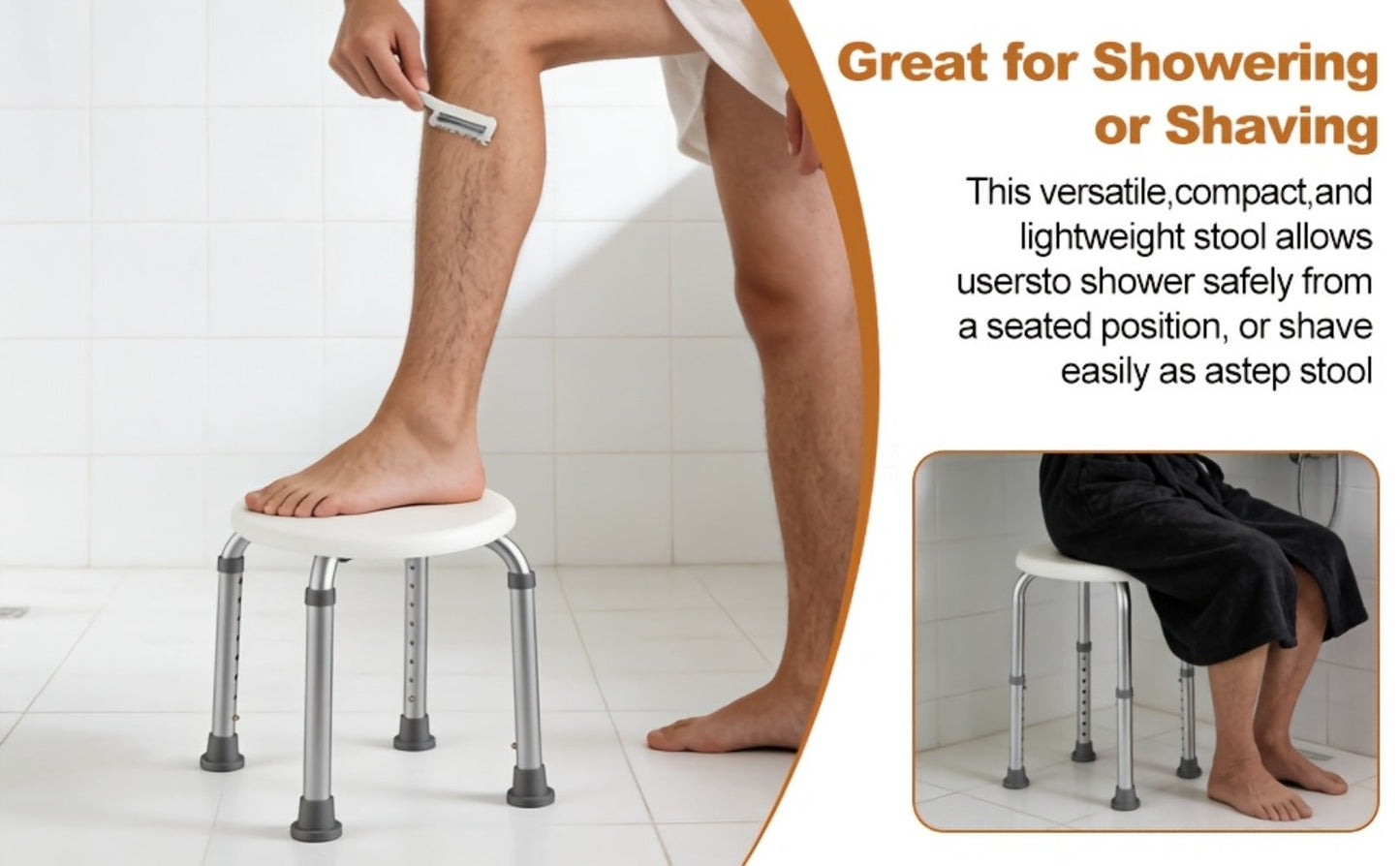 Shower Stool for Inside Shower, Adjustable Height Bath Seat, Stable Bathroom Stool for Sitting, Fits Showers & Bathtubs