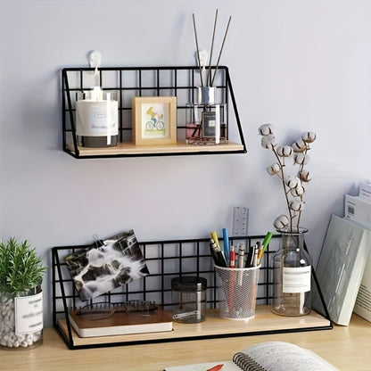 Metal Floating Wall Shelf, No Drill Wall Mounted Storage Rack for Bathroom, Living Room & Bedroom