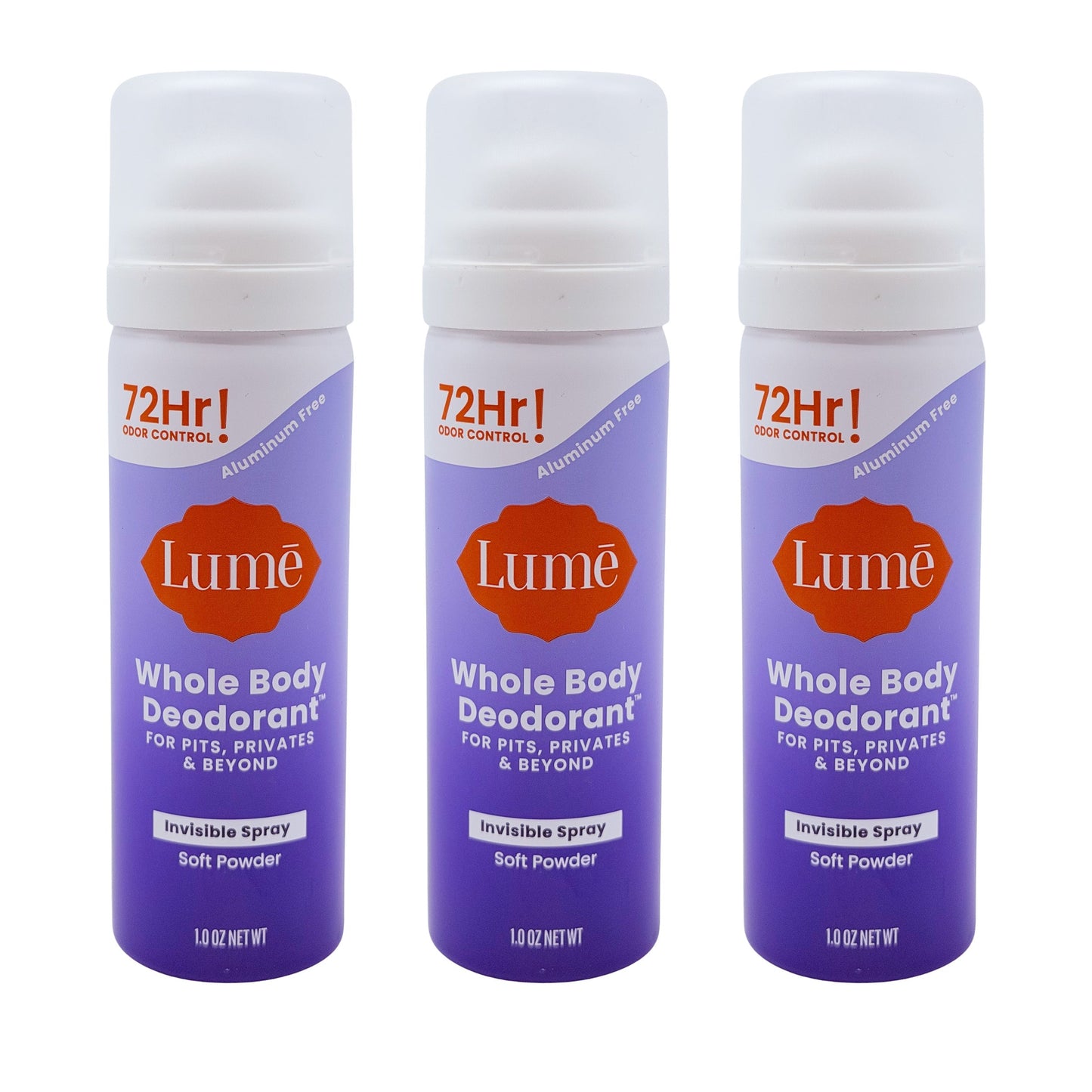 Whole Body Deodorant Spray 3-Pack 1oz Each – 72-Hour Odor Control, Aluminum & Baking Soda Free, Invisible Dry Spray, Soft Powder Scent