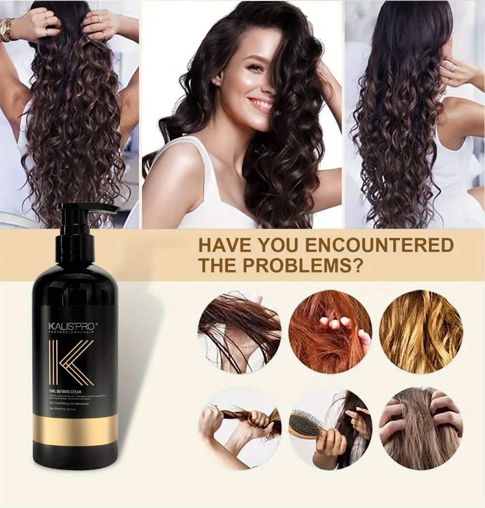Curl Defining Cream and Detangling Brush Set by KALISPRO with One or Two 300ml Pump Bottles