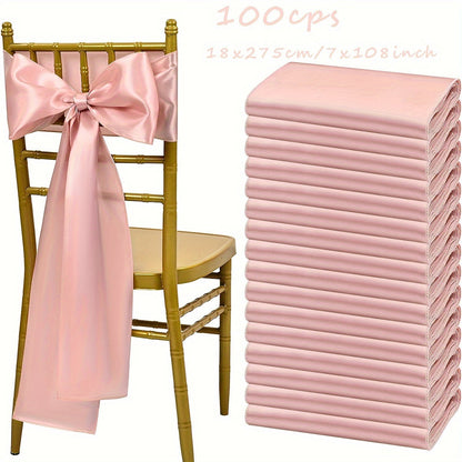 100pcs Satin Chair Sashes Bows for Wedding Banquet Party Event Decoration, 13 Colors, 18×275cm