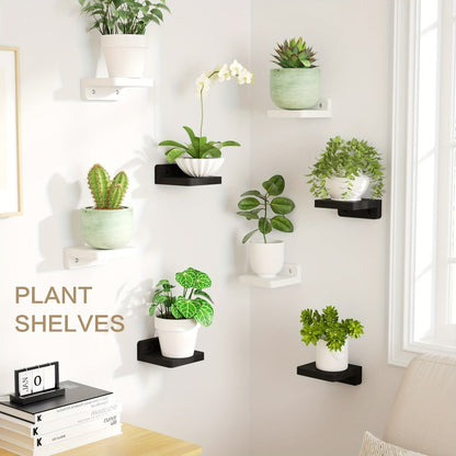 Eight-Piece 4-Inch Wall Shelf Set with Compact Square Ledges, Pure Black Finish and Mounting Hardware