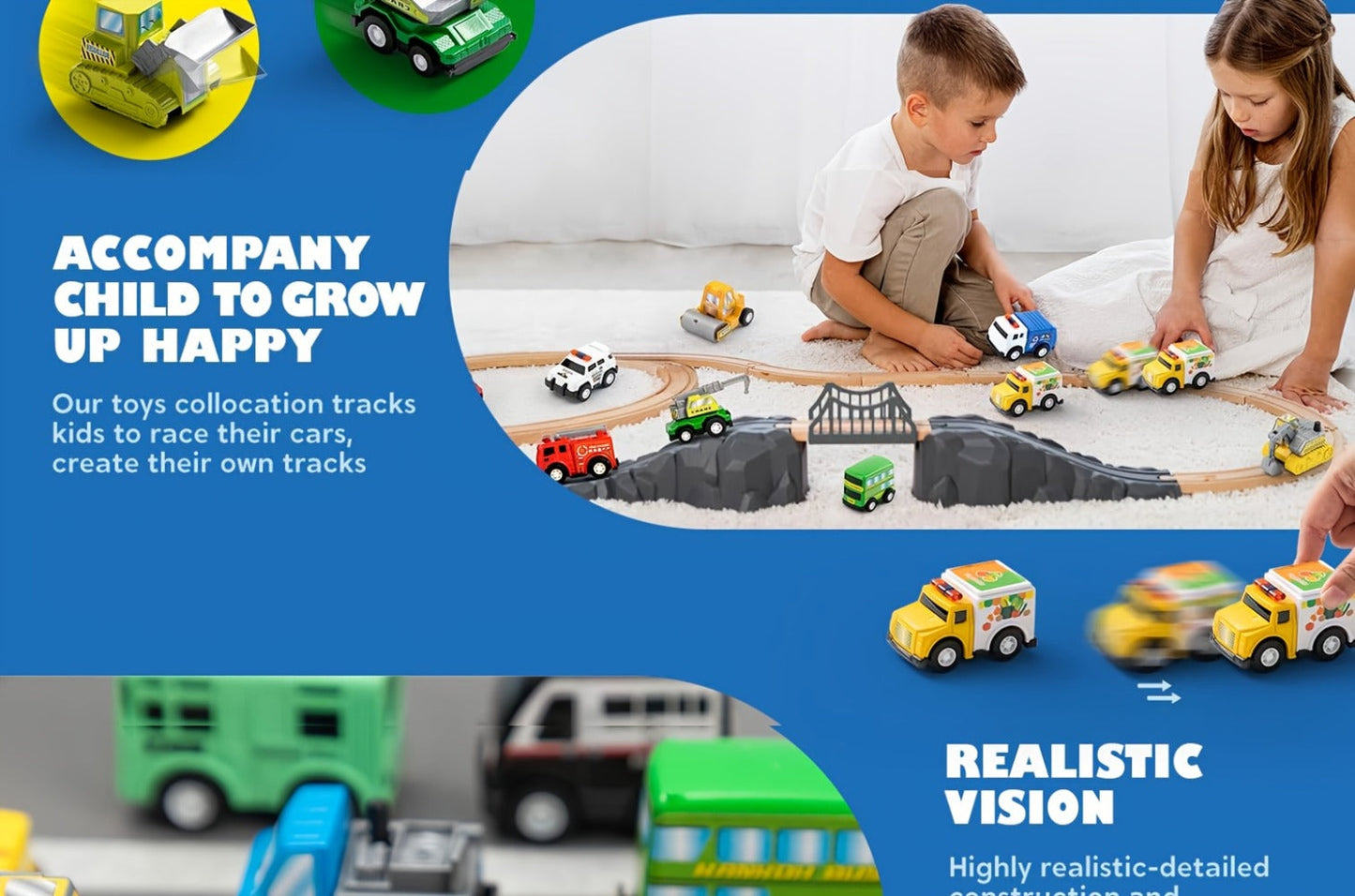 18-Piece Pull Back Mini Cars Set for Kids, City Vehicles Fire Truck Police Car School Bus Freight Train