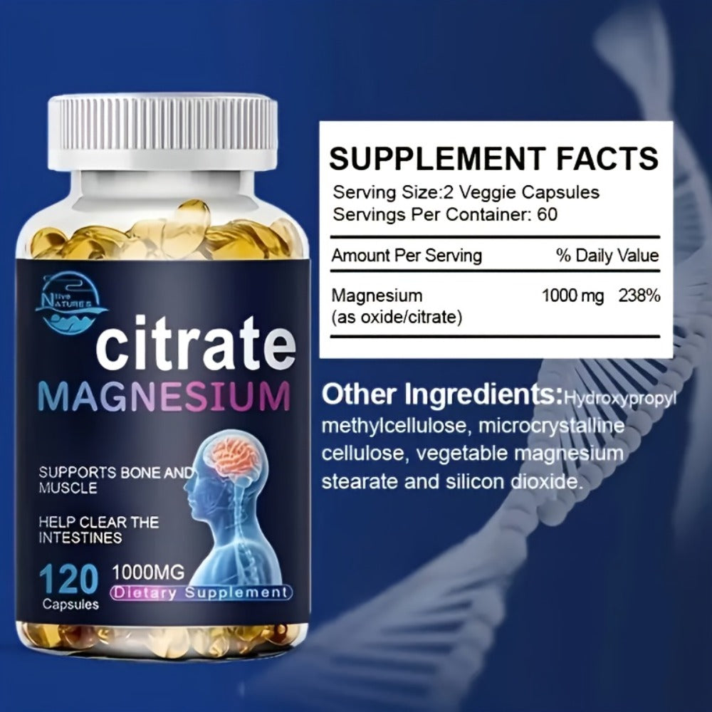 Magnesium Citrate Capsules 1000mg 120 Count for Bath Time, Home Spa and Personal Care, with the Listed Configuration