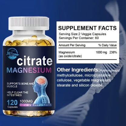 Magnesium Citrate Capsules 1000mg 120 Count for Bath Time, Home Spa and Personal Care, with the Listed Configuration