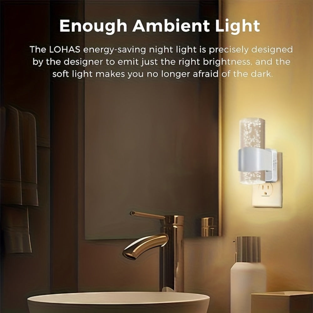 Night Light Plug-In Wall Lamp 2-Pack with 3000K Warm White LED, Touch Dimming and Automatic Light Sensor