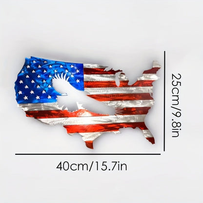 American Flag and Bald Eagle Metal Wall Art in 15.7 x 9.8-Inch Flat Silhouette Design for Home or Office Display