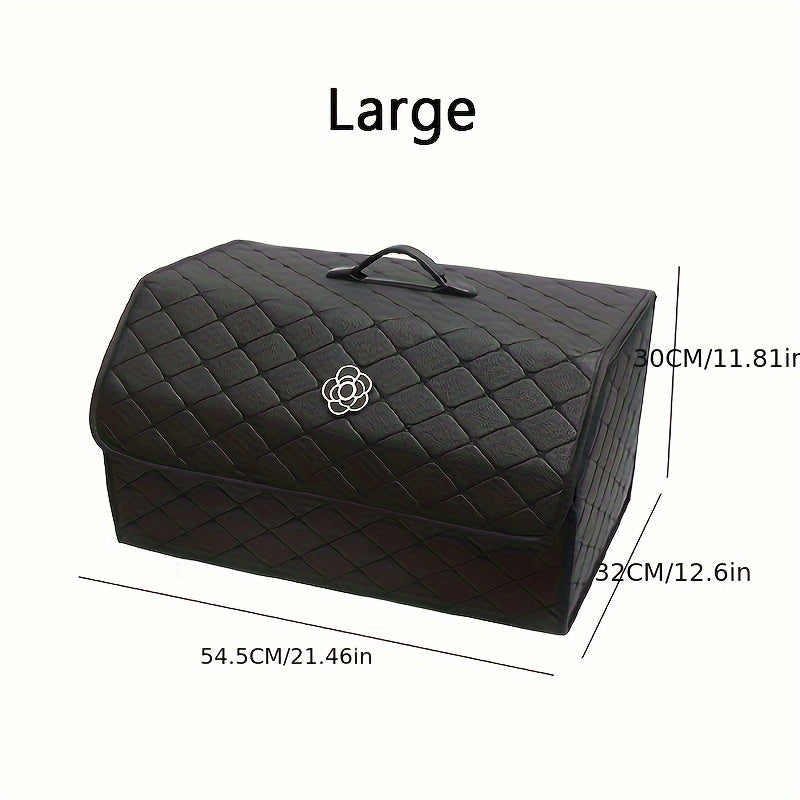 Car Trunk Organizer, Foldable Quilted Lidded Storage Box in Small or Large Size with Black and White Options