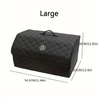 Car Trunk Organizer, Foldable Quilted Lidded Storage Box in Small or Large Size with Black and White Options