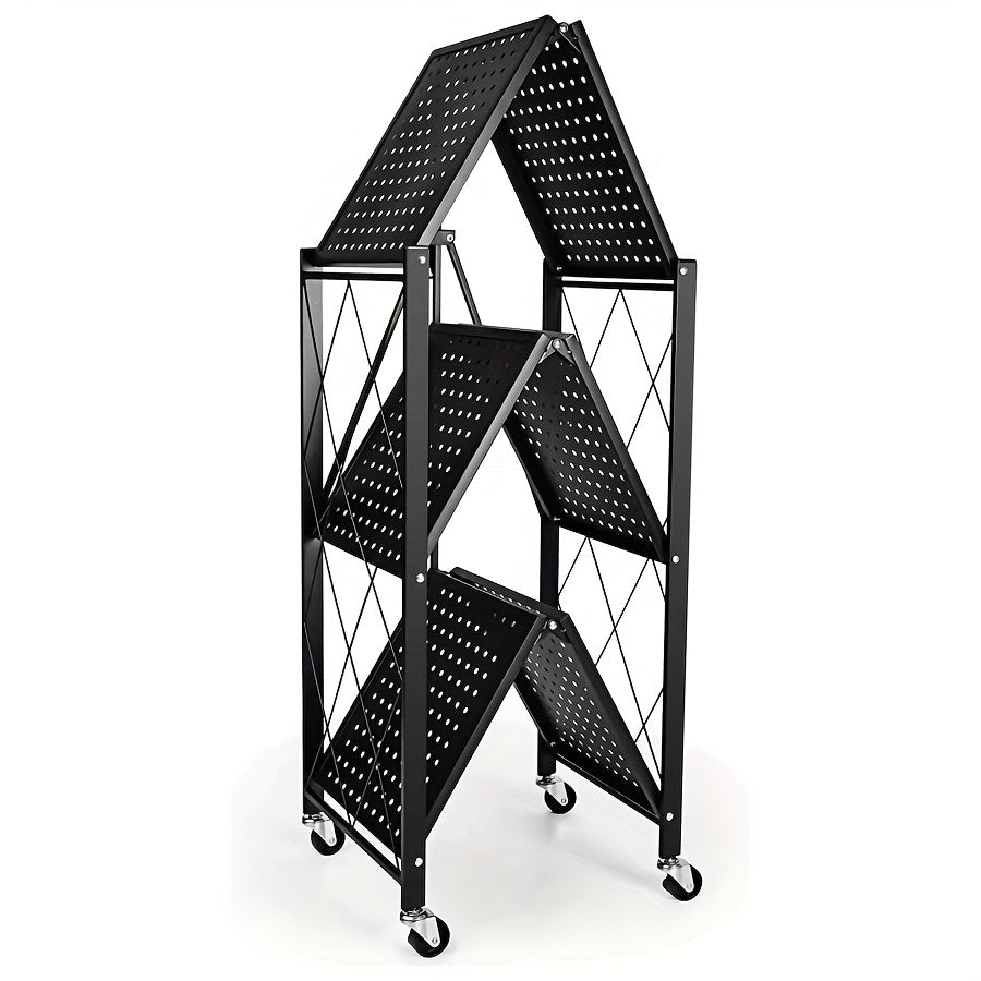 Heavy Duty Storage Rack with Wheels 3-Layer Foldable Metal Shelving Unit 750 LBS Capacity, Rolling Utility Cart for Garage Kitchen Pantry
