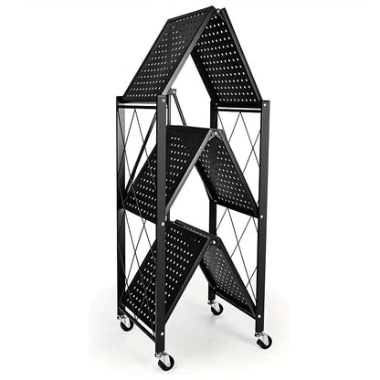 Heavy Duty Storage Rack with Wheels 3-Layer Foldable Metal Shelving Unit 750 LBS Capacity, Rolling Utility Cart for Garage Kitchen Pantry