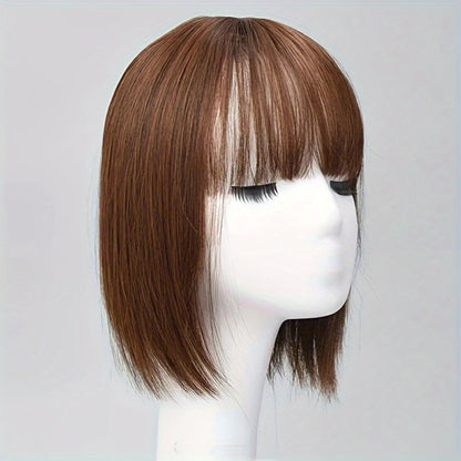 Hair Topper with Bangs for Women Thinning Hair Crown Coverage 10 Inch Lightweight Clip In Top Wig Volume Boost Black Dark Brown Light Brown