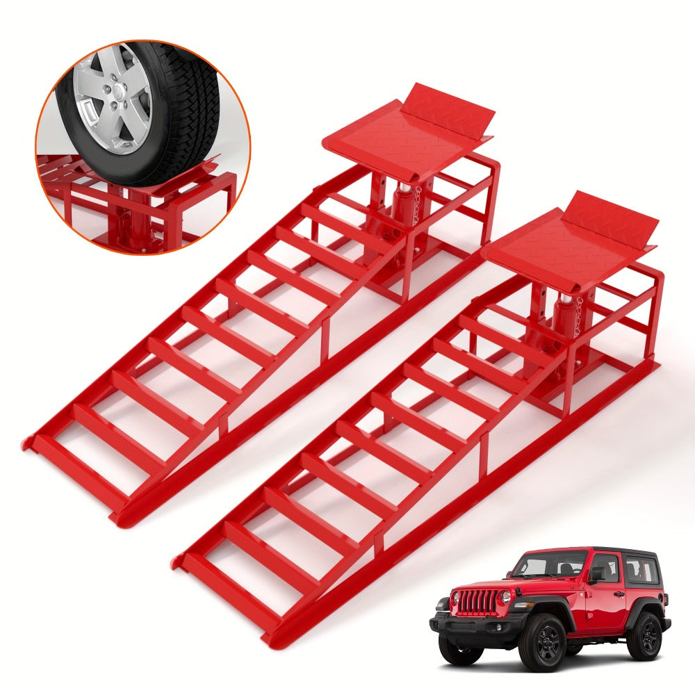 Hydraulic Car Ramps 2-Pack 11050 LBS 5T – Heavy Duty Iron Vehicle Lift Ramp 9"-14.2" for Oil Changes, Jack Support & Auto Maintenance