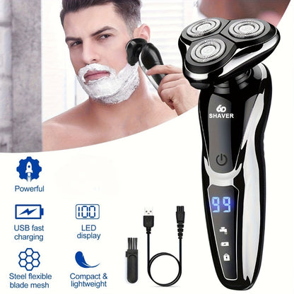 Electric Shaver 3D Floating Head with LED Battery Indicator, Rechargeable Power and Wet/Dry Use in 1- or 2-Pack