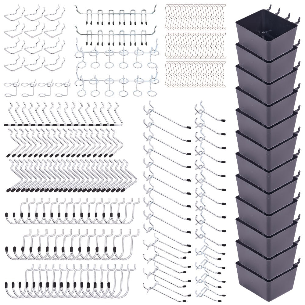 Pegboard Hooks Organizer Kit 278pcs with Bins – 1/8 & 1/4 Inch Peg Board Hook Assortment for Garage Wall Tool Storage | Hanging Storage