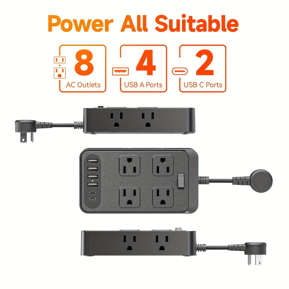 One-Touch Switch Desk Charging Station 14-in-1, 8 Widely Distributed AC Outlets & 6 USB Ports (4 USB-A + 2 USB-C)