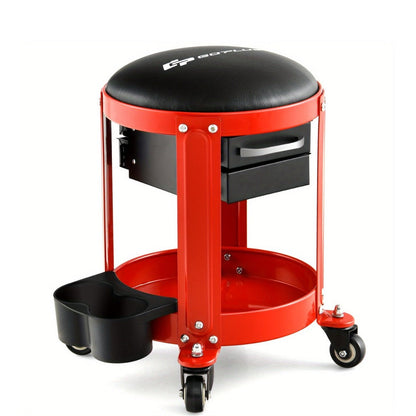Rolling Workshop Stool with Drawers – 330 lb Mechanic Seat with 2 Storage Drawers, Cup Holders, Tool Tray