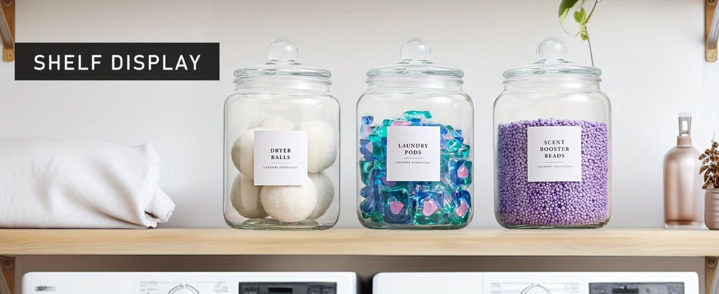 Airtight Glass Jars with Lids Labels and Spoons Half Gallon Storage Canisters for Laundry Detergent Pods Scent Booster Beads Kitchen Pantry