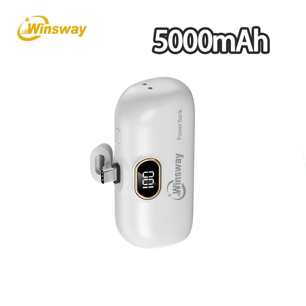 Power Bank 5000mAh Mini USB-C Plug-In Style with Digital Display in Pink or White for Travel