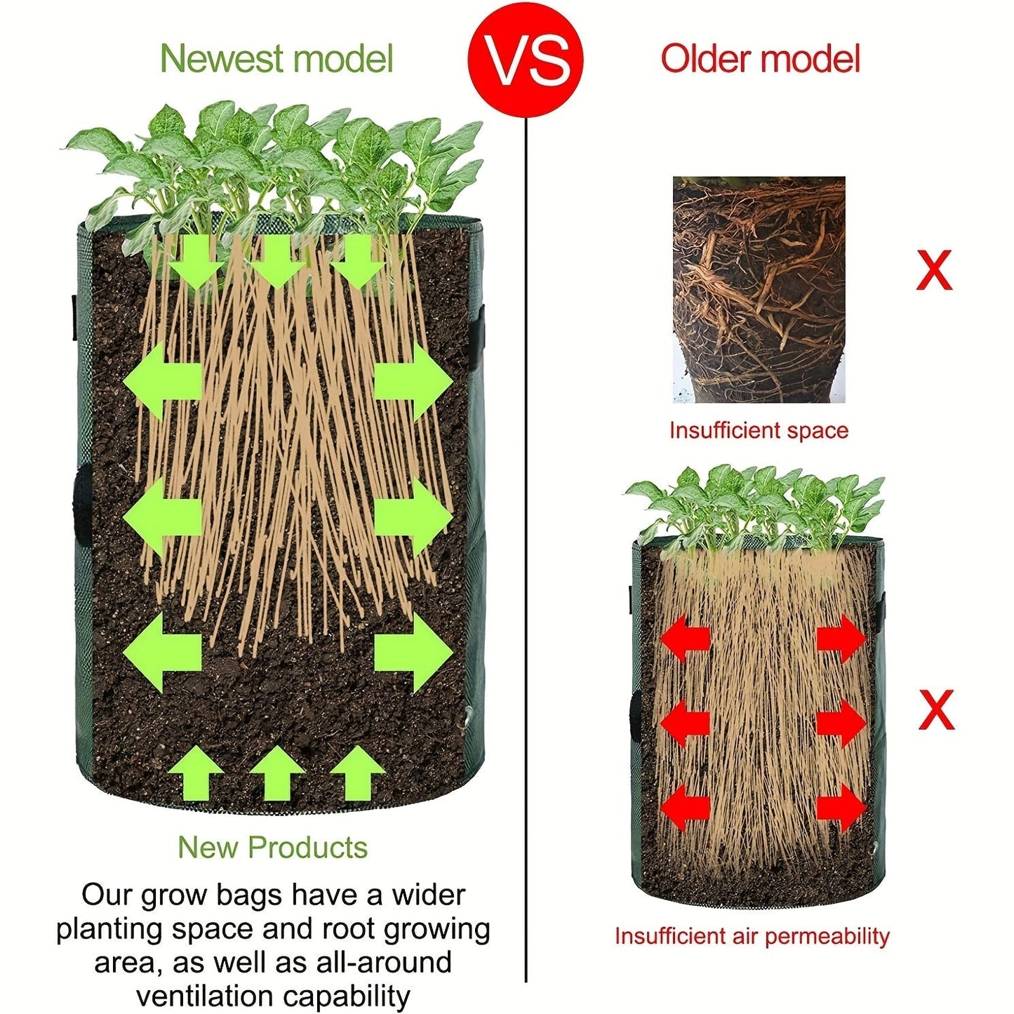 Grow Bags | Fabric Planting Bags with Lid Handle Potato Tomato Veggie