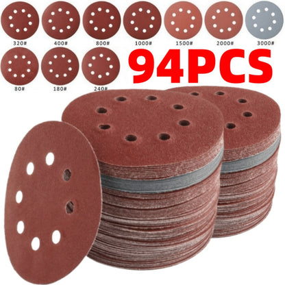 5 Inch Sandpaper 94 Pcs – 8-Hole Hook & Loop Sanding Discs, Assorted Grits 80/180/240/320/400/800/1000/1500/2000/3000