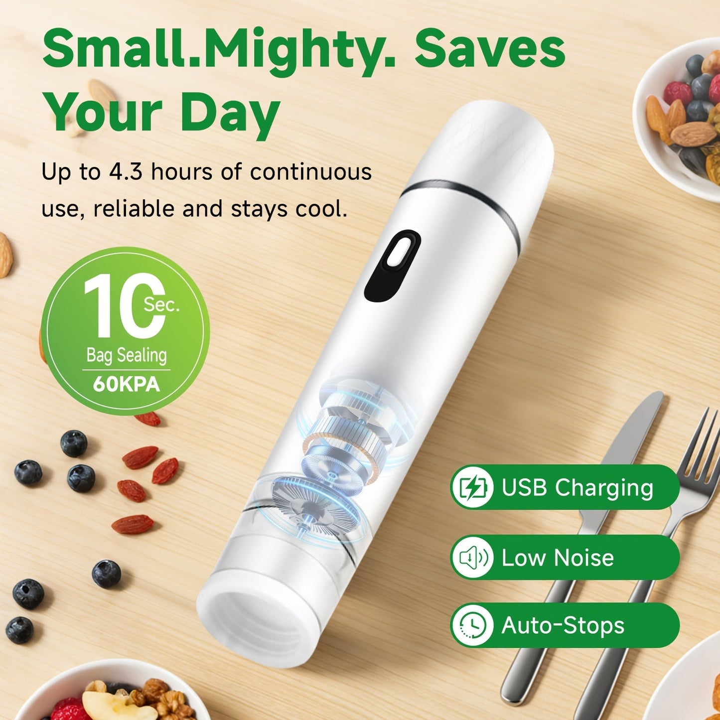 Vacuum Sealing Machine with Reusable Vacuum Bags, Compact Handheld Food Sealer, Portable Meal Storage Device
