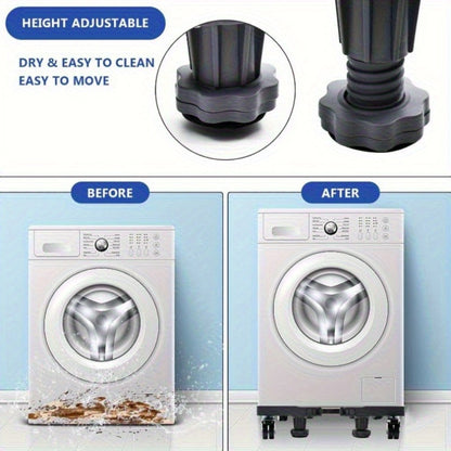 Appliance Mobile Base Stand Adjustable Double Pipe 4 Locking Wheels 4 Strong Feet Furniture Dolly for Washer Dryer Washing Machine