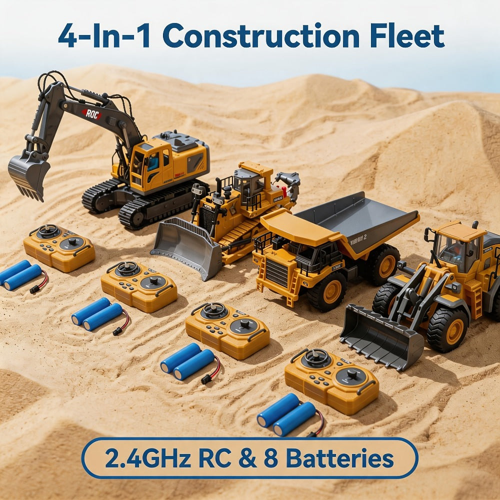 RC Construction Vehicle Set 2.4G 11-Channel Remote Control Excavator Dump Truck Bulldozer, 1:24 & 1:64 Alloy Engineering Toy