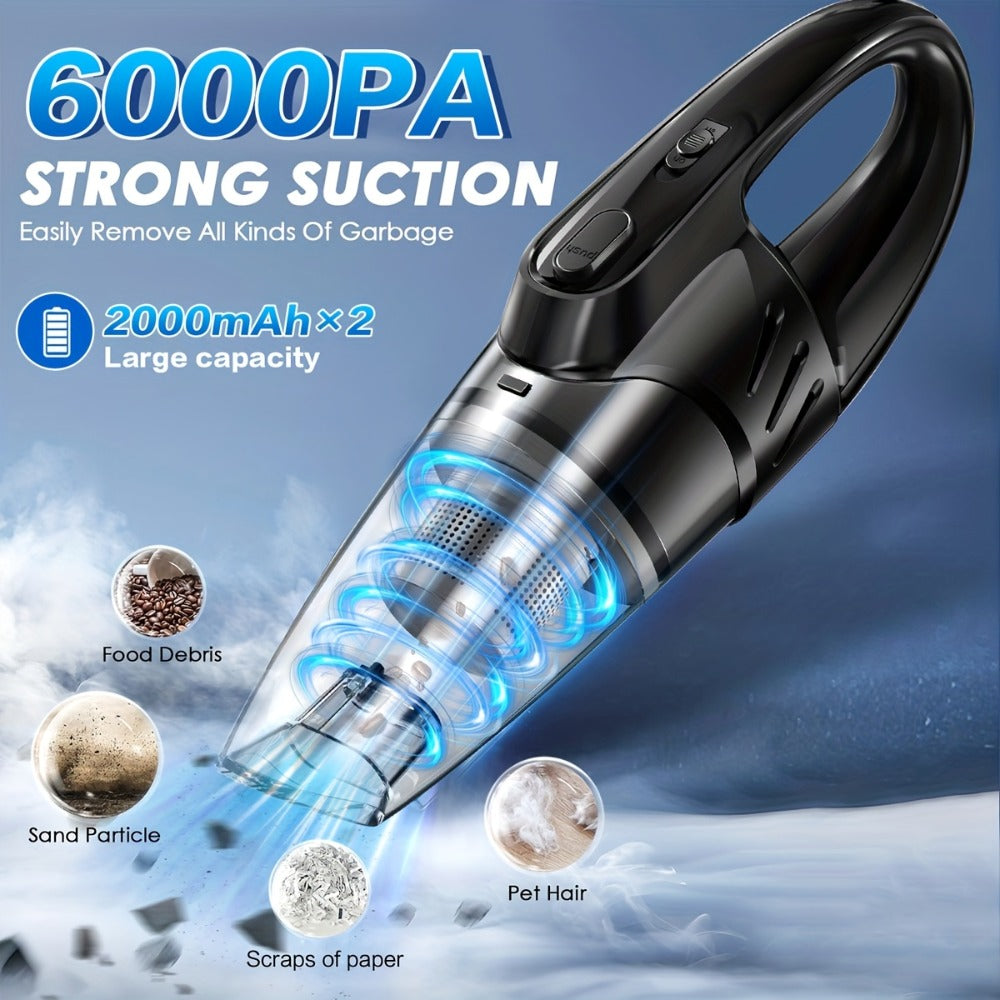 Model 807 Cordless Car Vacuum Cleaner with 6000Pa Pictured Rating, Five Accessories and Six Color Configurations