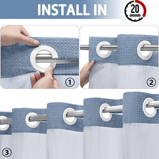 No-Hook Shower Curtain and Liner Set, Double-Layer Waffle Polyester Fabric with Snap-In Liner for Bathrooms