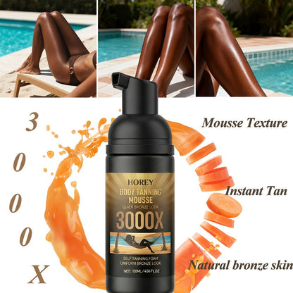 Sunless Self Tanning Mousse Deep Brown 3000X for Medium Dark to Dark Skin – Streak-Free Bronzing Foam with Carrot Oil & Coconut Oil