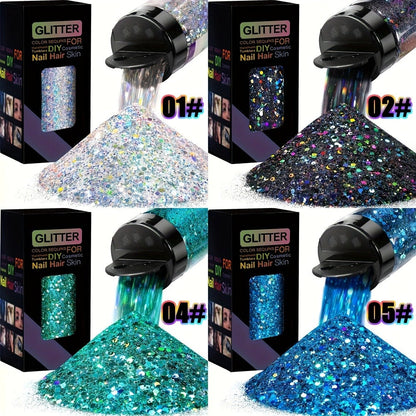 Holographic Chunky Glitter Set 4 Boxes 200g – Laser Diamond Metallic Hexagonal Flakes for Epoxy Resin, Tumblers, Scrapbooking