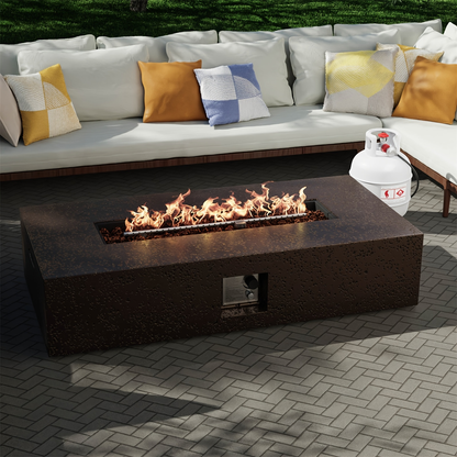 Gas Fire Pit Table Outdoor Propane Fire Pit 16" Round Patio Firepit Table 50000 BTU Electronic Ignition for Backyard Garden Pool Party