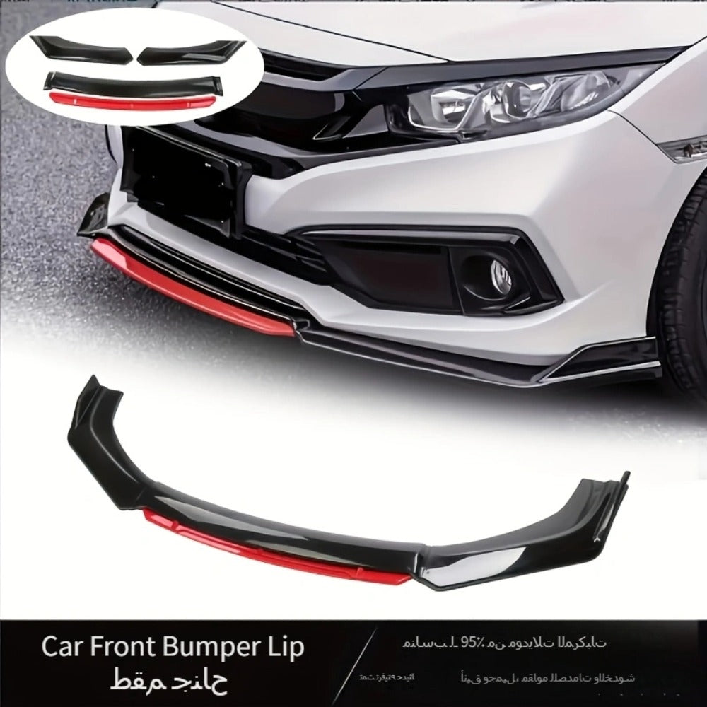 Car Front Lip Spoiler Kit 4pcs Universal ABS Front Bumper Splitter Spoiler Glossy Black Red Accent Aerodynamic Design Easy Clip-On Install