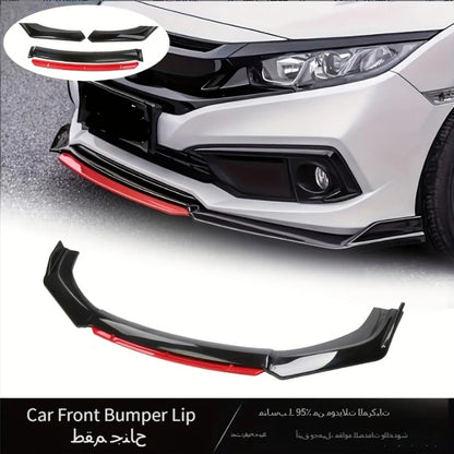 Car Front Lip Spoiler Kit 4pcs Universal ABS Front Bumper Splitter Spoiler Glossy Black Red Accent Aerodynamic Design Easy Clip-On Install